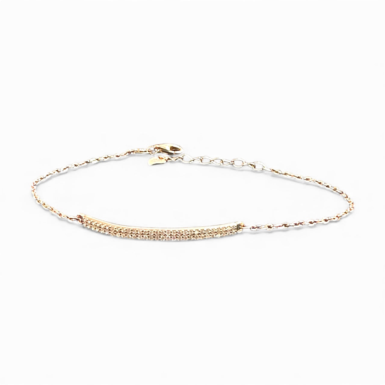 Bracciale sottile in Argento Rosato con piastra piena di zirconi