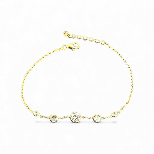 Bracciale in Argento 925 Dorato con Cinque Zirconi Bianchi