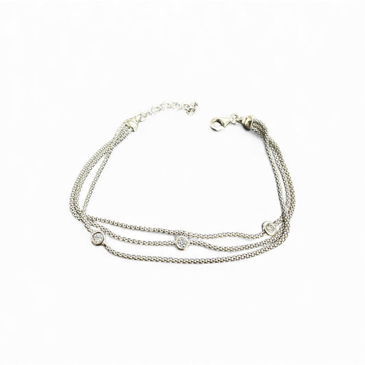 Bracciale a Tre Fili in Argento 925 Rodiato con Zirconi