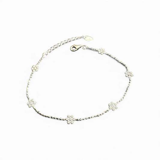 Bracciale in Argento 925 Rodiato con Fiorellini Zirconati