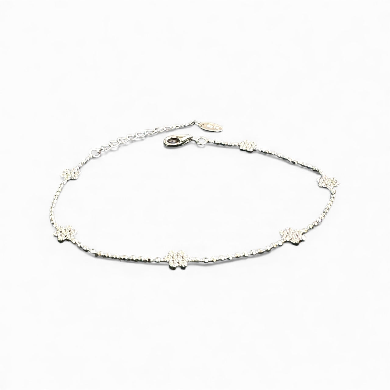 Bracciale in Argento 925 Rodiato con Fiorellini Zirconati