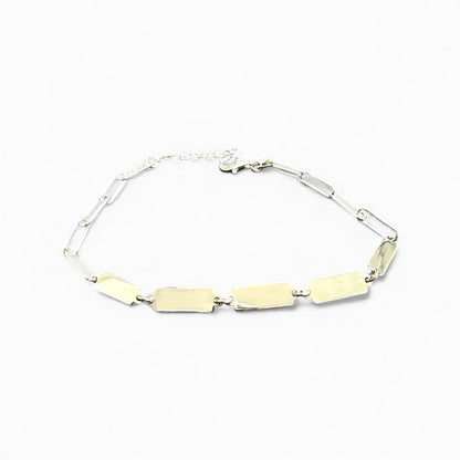 Bracciale in Argento 925 Bicolore con Maglie Rettangolari Lucide
