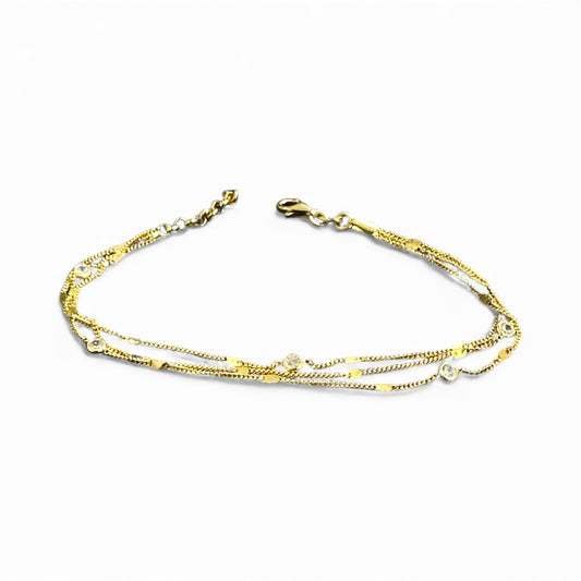 Bracciale a Tre Fili in Argento 925 Dorato con Zirconi