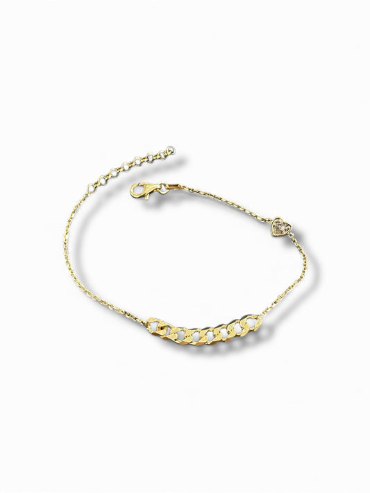 Bracciale a Catena Groumette in Argento 925 Dorato con Cuoricino