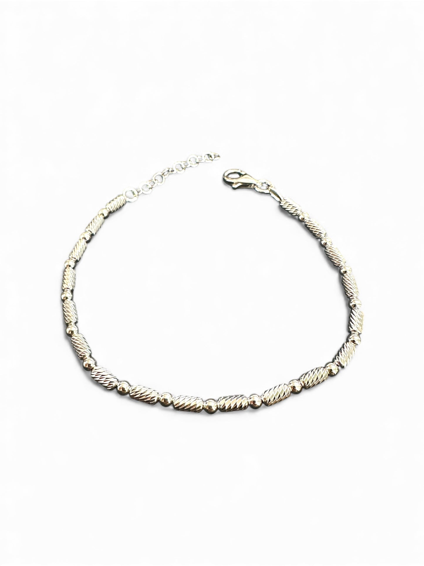 Bracciale in Argento 925 con Cilindretti Rigati e Sferette