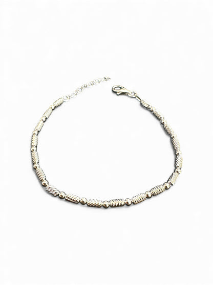 Bracciale in Argento 925 con Cilindretti Rigati e Sferette