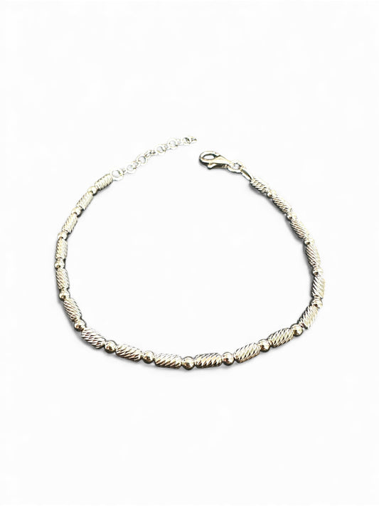Bracciale in Argento 925 con Cilindretti Rigati e Sferette