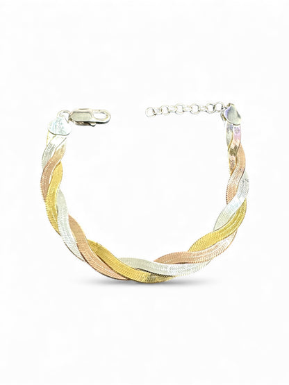 Bracciale in Argento 925 Tricolore – Maglia Intrecciata Elegante