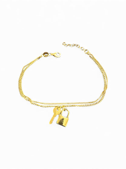 Bracciale in Argento 925 Dorato con Ciondolo Lucchetto e Chiave