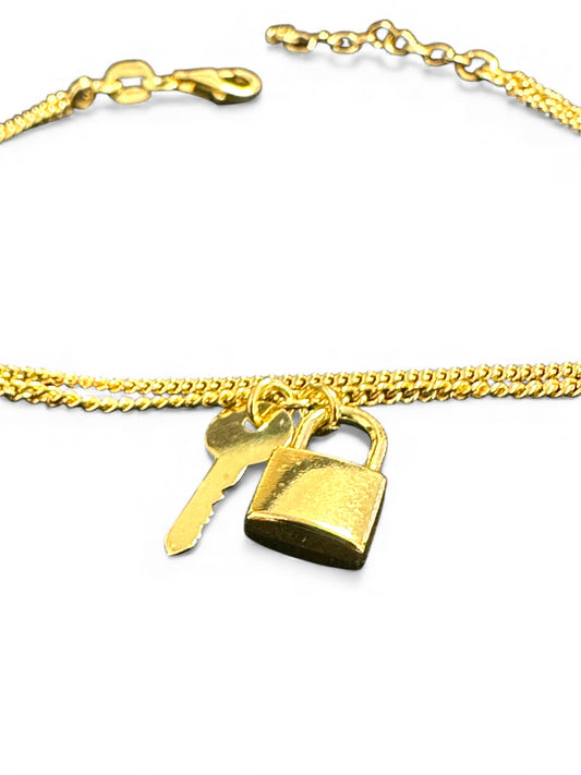 Bracciale in Argento 925 Dorato con Ciondolo Lucchetto e Chiave