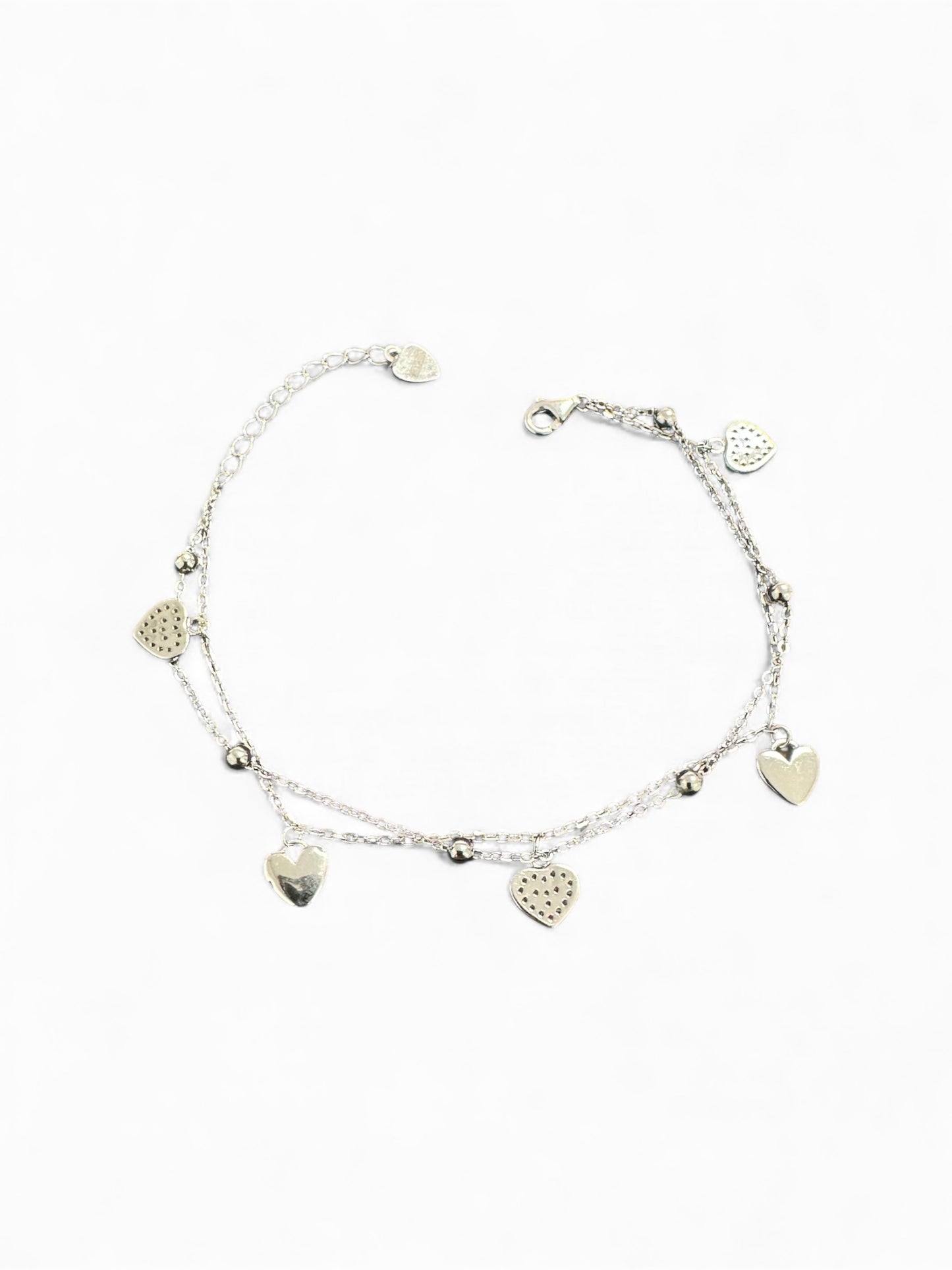 Bracciale in Argento 925 con Ciondoli a Cuore – Modello Double Chain