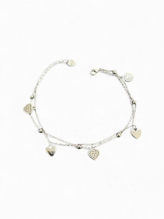 Bracciale in Argento 925 con Ciondoli a Cuore – Modello Double Chain