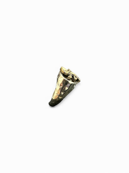 Anello Regolabile in Argento Martellato con Asso di Bastoni