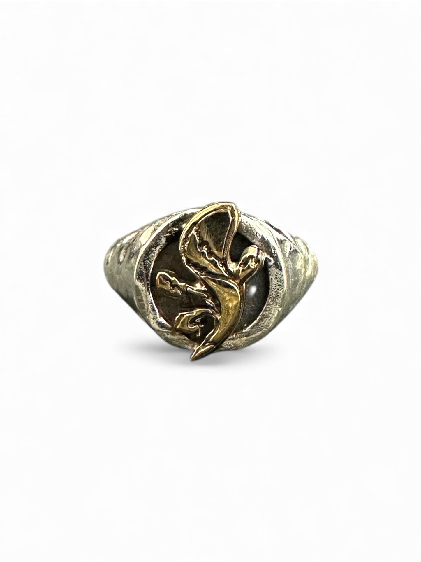 Anello Regolabile in Argento Martellato con Asso di Bastoni