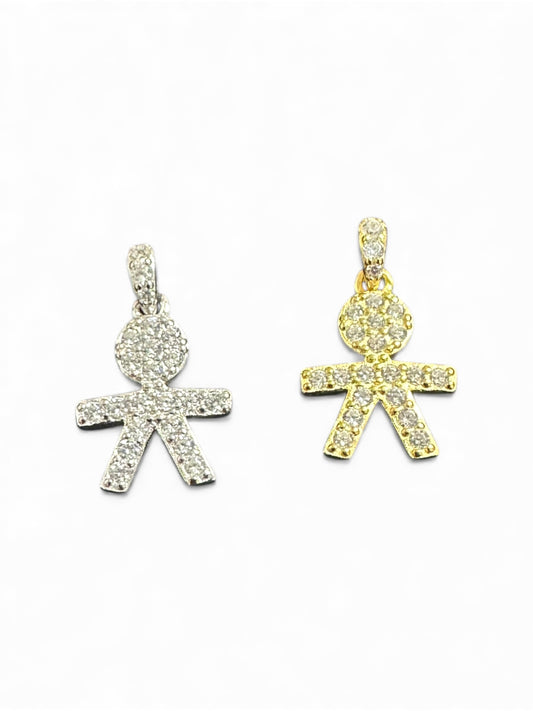 Ciondolo Bimbo e Bimba Pavé in Argento 925 – Finitura Argento o Oro