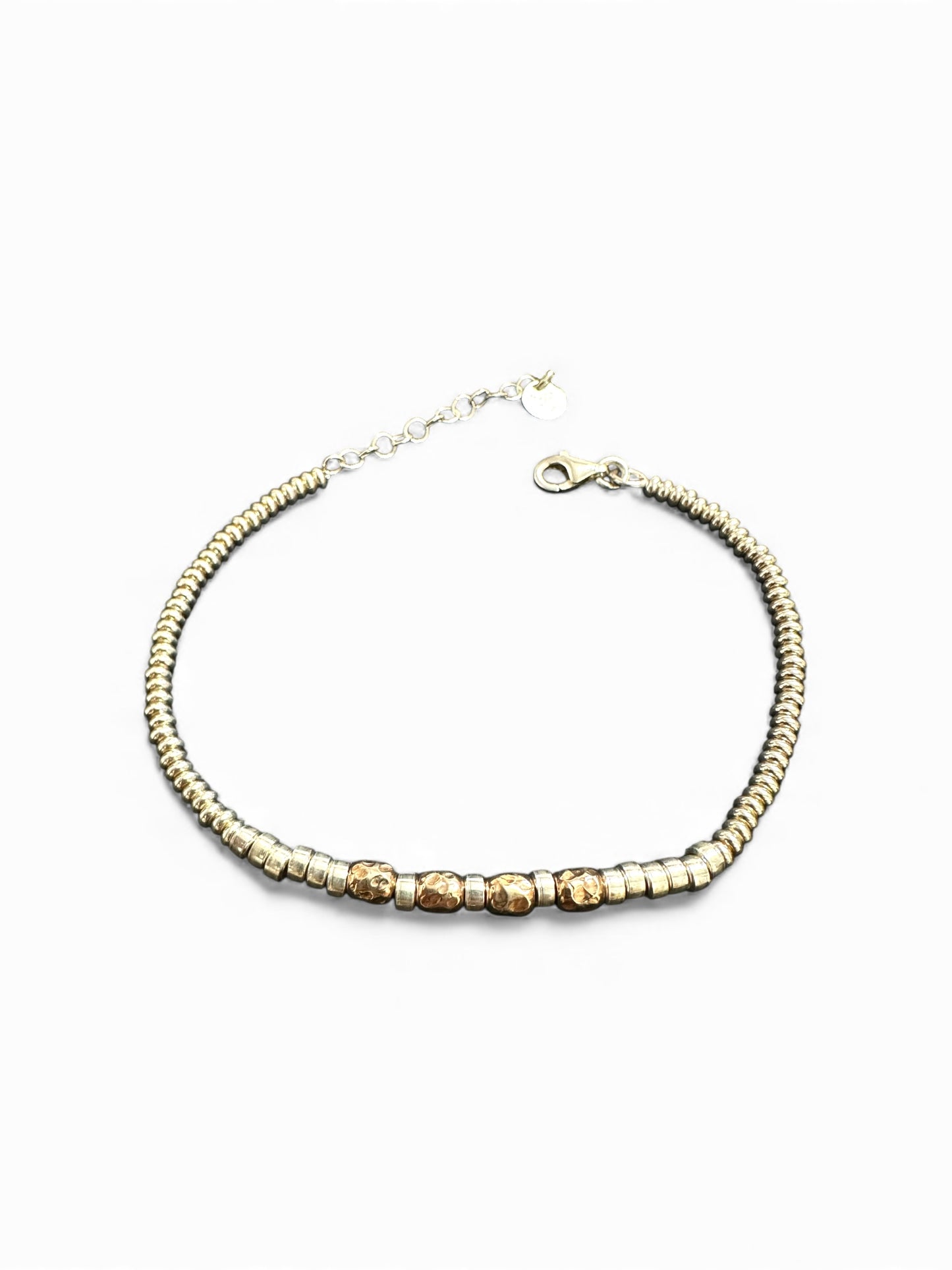 Bracciale a Rondelle in Argento 925 Dorato con Dettagli Martellati – Regolabile