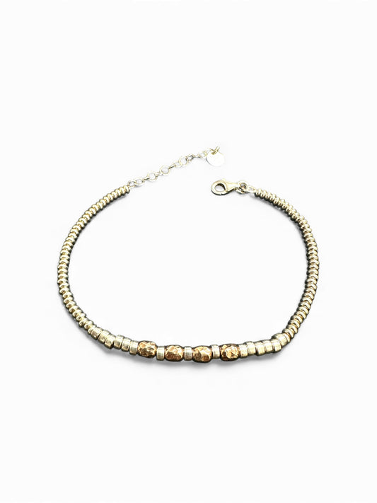 Bracciale a Rondelle in Argento 925 Dorato con Dettagli Martellati – Regolabile