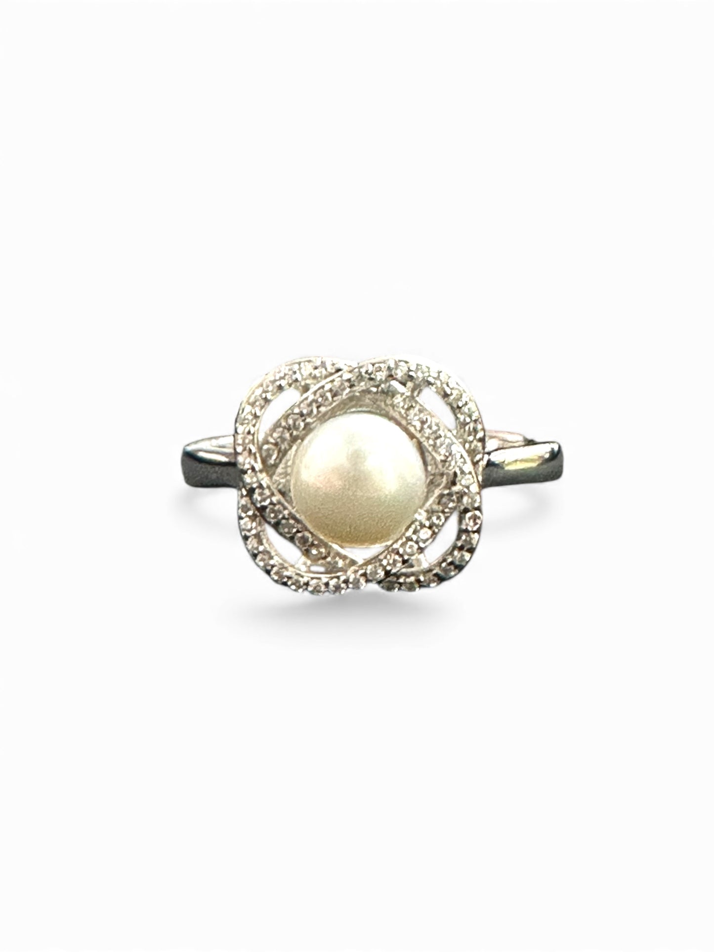 Anello in Argento 925 con Perla Centrale e Zirconi – Misura 14