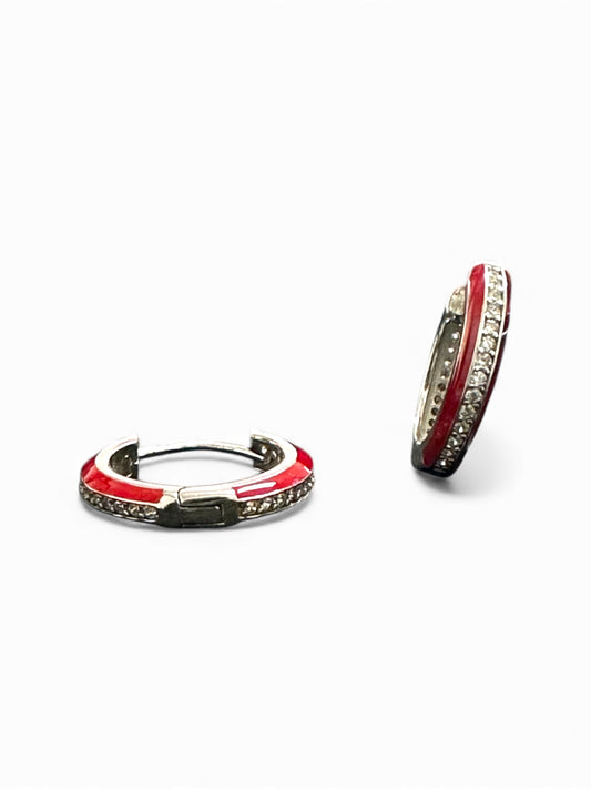 Orecchini a Cerchio in Argento Smaltati con Zirconi Bianchi - vari colori