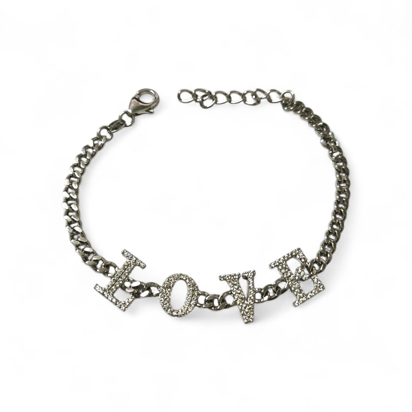 Bracciale Gumetta con Scritta LOVE con Zirconi in Argento 925