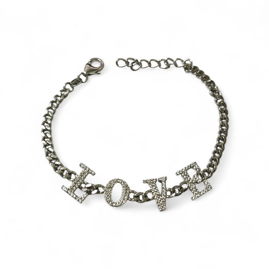 Bracciale Gumetta con Scritta LOVE con Zirconi in Argento 925