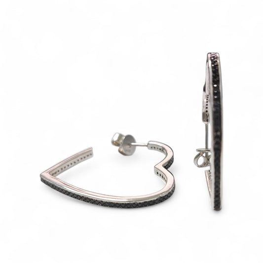 Orecchini in Argento Cuore grande con zirconi Neri