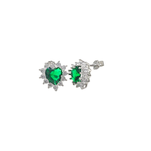 Orecchini cuore verde con contorno luminoso in Argento 925