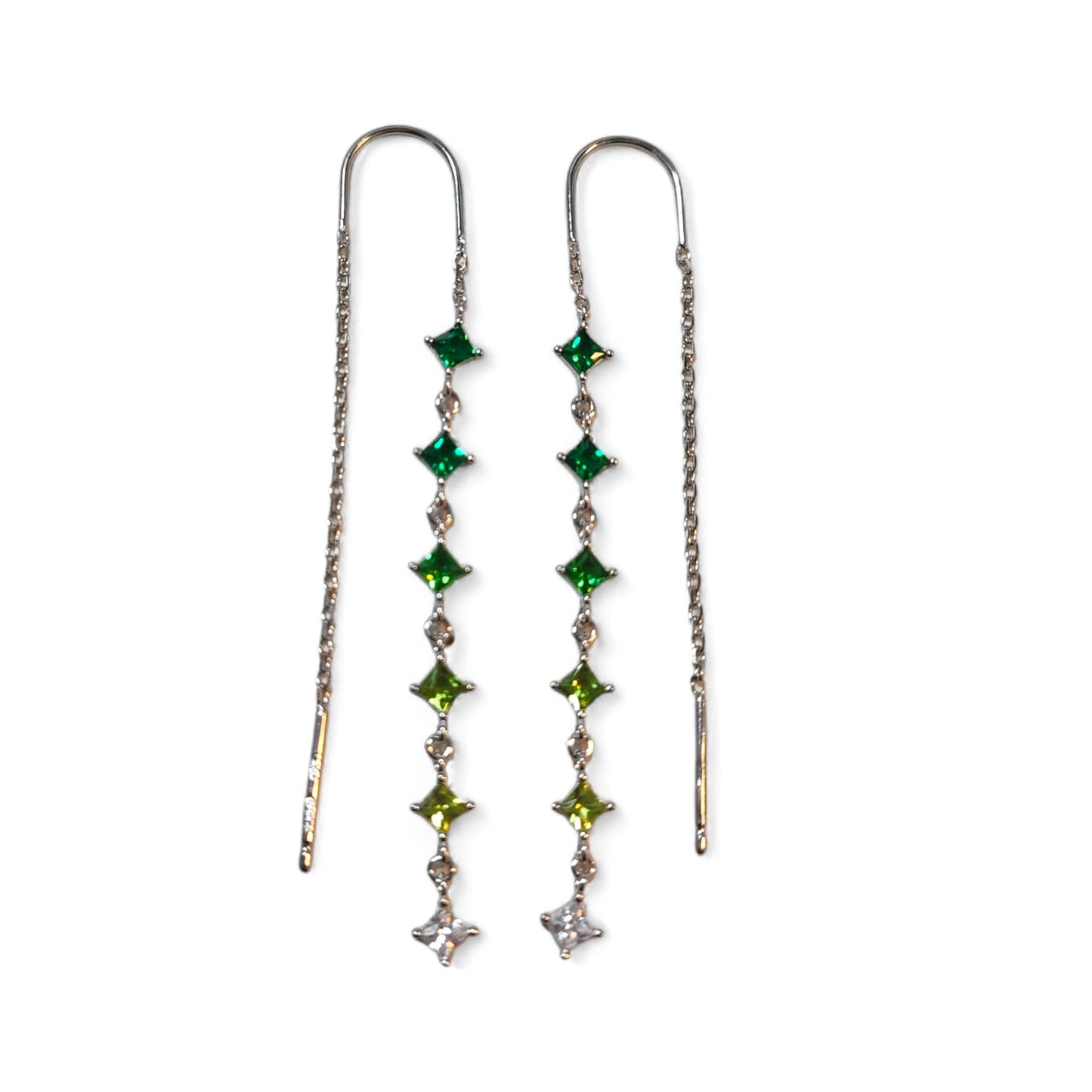 Orecchini a Filo con Pietre Gradienti Verde – Gradienti Ambra - Argento 925