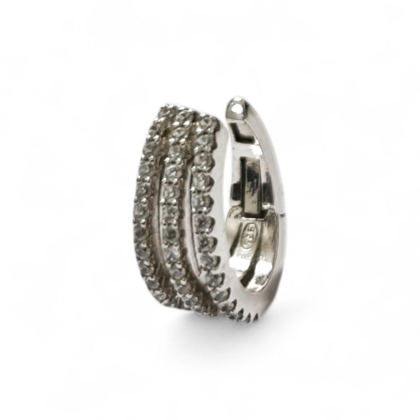 Piercing Ear Cuff in Argento 925 in Argento con 3 giri di Zirconi