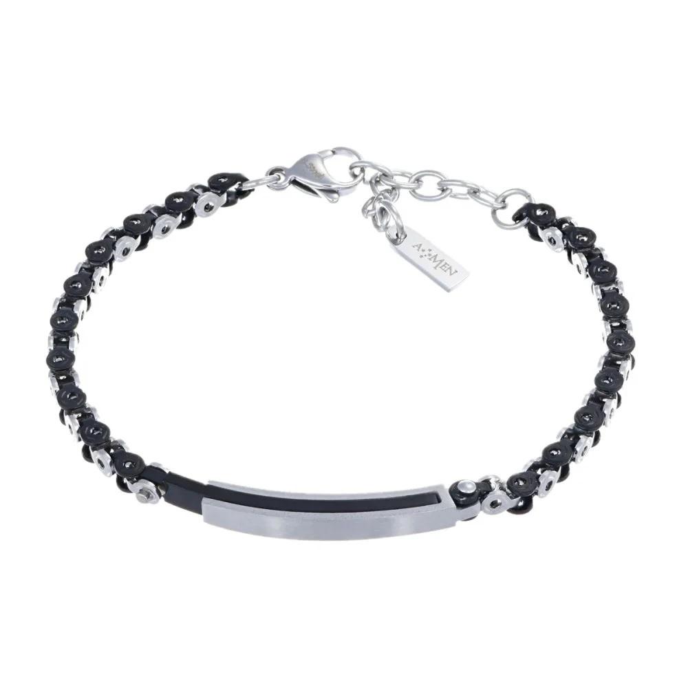 Amen Bracciale Acciaio Pvd Nero e Rodio Ref. ACUMBR2069