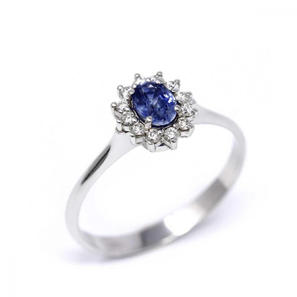 Anello con zaffiro e diamanti - Modello Basket