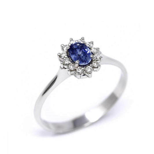 Anello con zaffiro e diamanti - Modello Basket