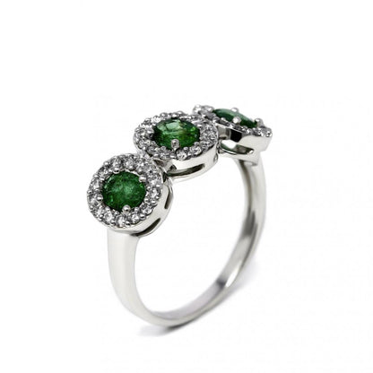 Anello Trilogy Smeraldi CT 0.90 e Diamanti CT 0.48