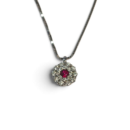 Pendente in Oro Bianco 18kt con Diamanti CT 0.11 e Rubino CT 0.05