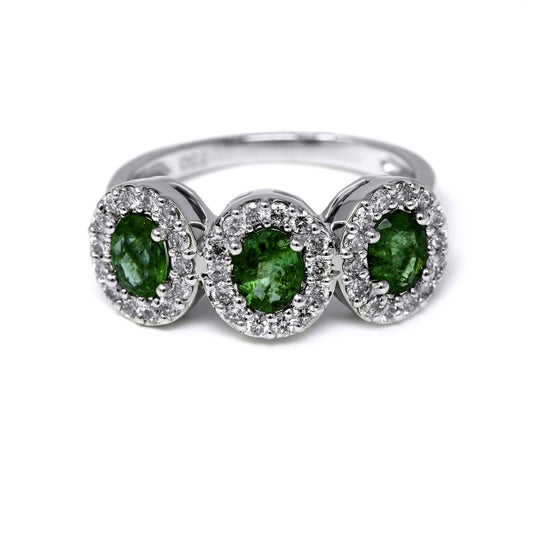 Anello Trilogy Smeraldi CT 0.90 e Diamanti CT 0.48