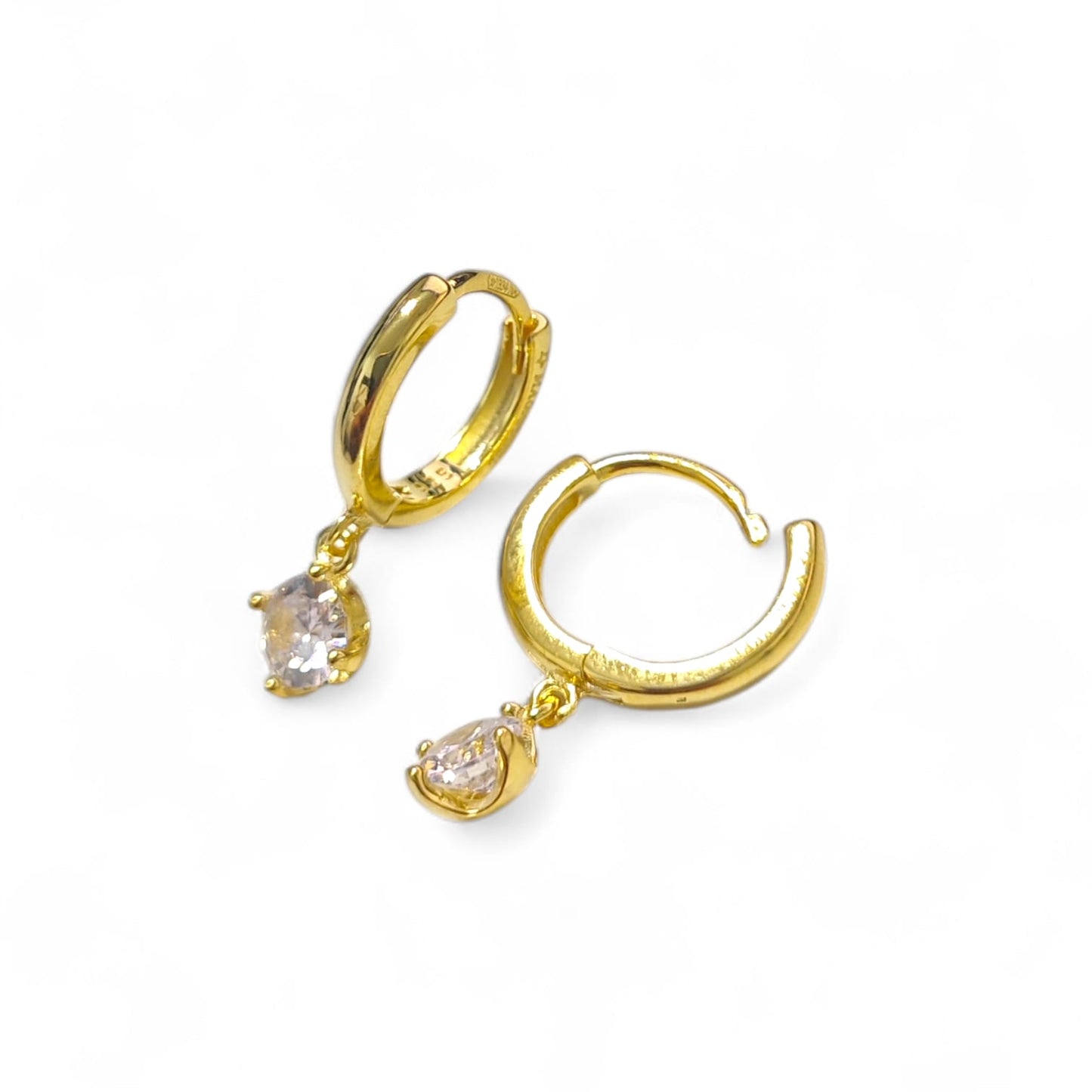 Orecchini Argento 925 Dorato con Punto Luce Pendente in Zircone