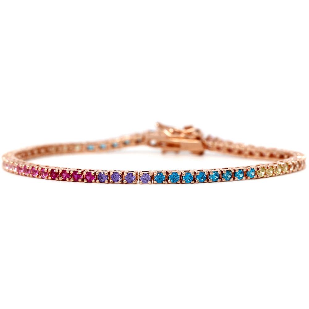 Bracciale Tennis Rosato con zirconi da 2.5 mm Rainbow cm 18