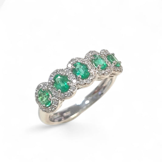 Anello Veretta con Smeraldi CT 1.00 e Diamanti CT 0.40