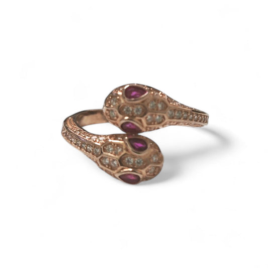 Anello Serpente in Argento Giallo con Zirconi e Spinelli Rossi