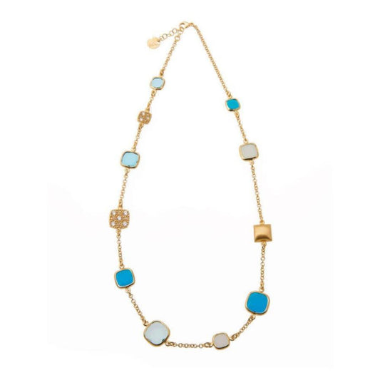 Collana Aquacaramelle Reverse con paste vitree Petrolio e Acquamarina