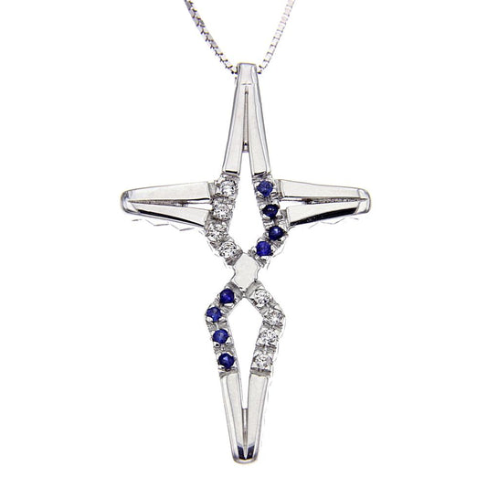 Croce Stilizzata con Zaffiri CT 0.07 e Diamanti CT 0.07