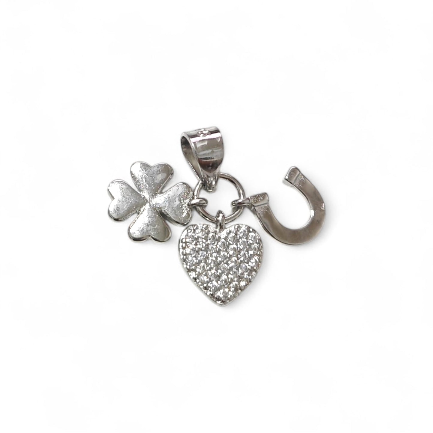 Ciondolo Portafortuna Trifoglio • Cuore Pavé • Ferro di Cavallo – Argento 925