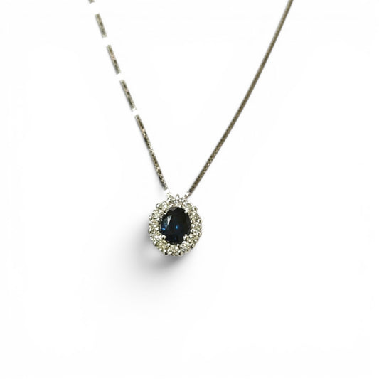Pendente con Zaffiro CT 0.35 e Diamanti Bianchi CT 0.16