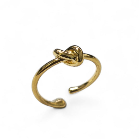 Anello nodo regolabile dorato e Bianco in Argento 925