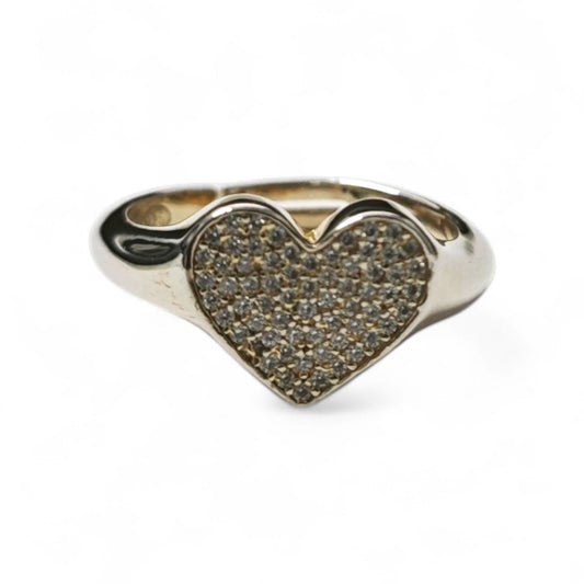 Anello in Argento Cuore Dorato con Zirconi
