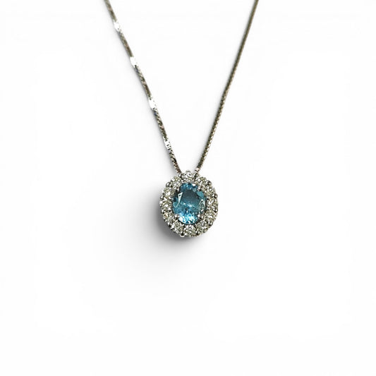 Pendente con Acquamarina CT 0.25 e Diamante CT 0.16