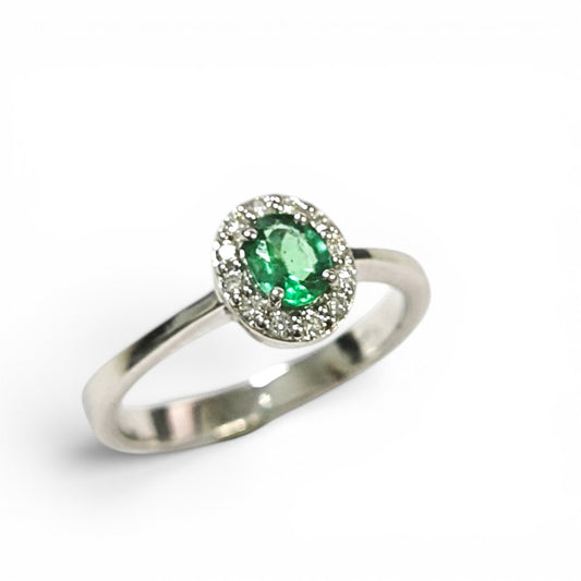 Anello con Smeraldo CT 0.35 e Diamanti CT 0.12