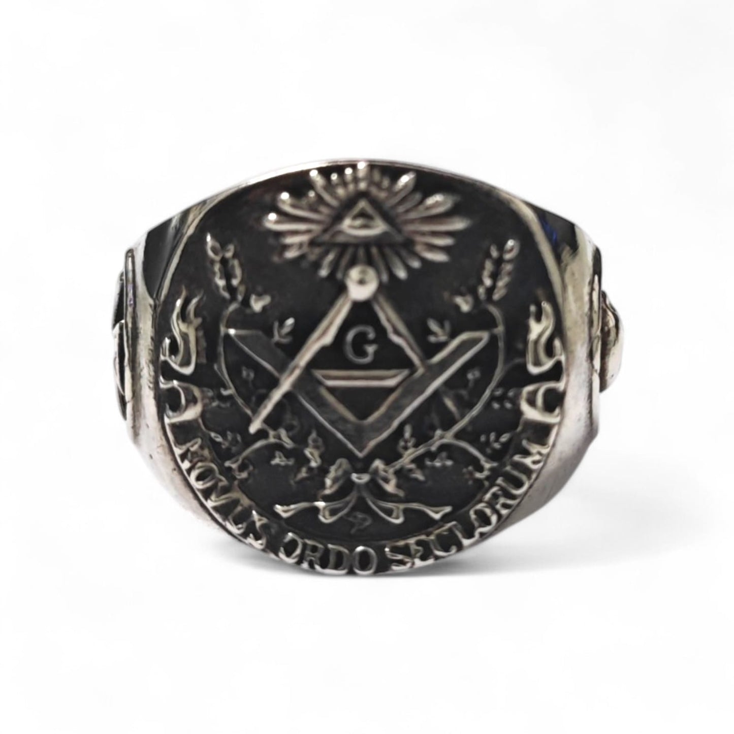 Anello Uomo Massonico in Argento 925 con Teschio e Croce Templare