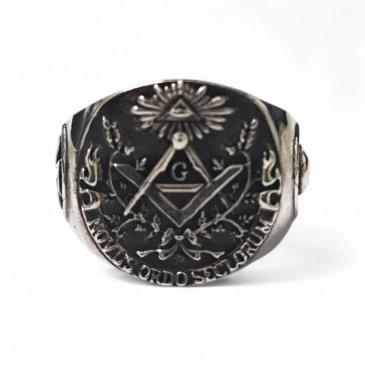 Anello Uomo Massonico in Argento 925 con Teschio e Croce Templare