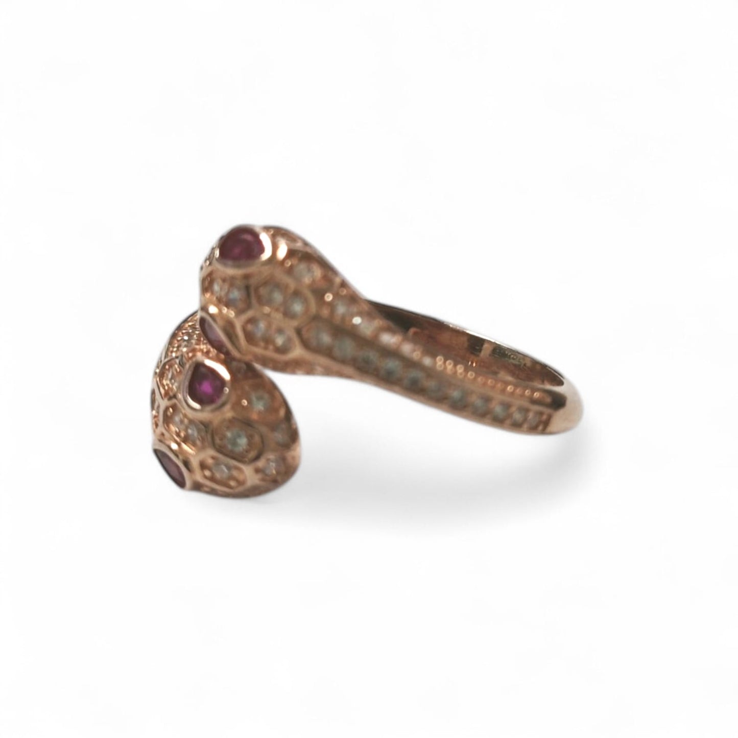 Anello Serpente in Argento Giallo con Zirconi e Spinelli Rossi